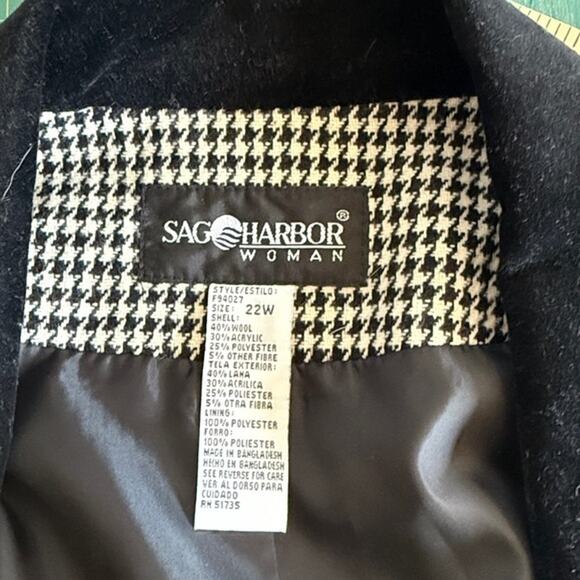 Vtg Sag Harbor Woman sz 22W Black White Houndstooth Wool Blend Blazer Jacket - Picture 3 of 5